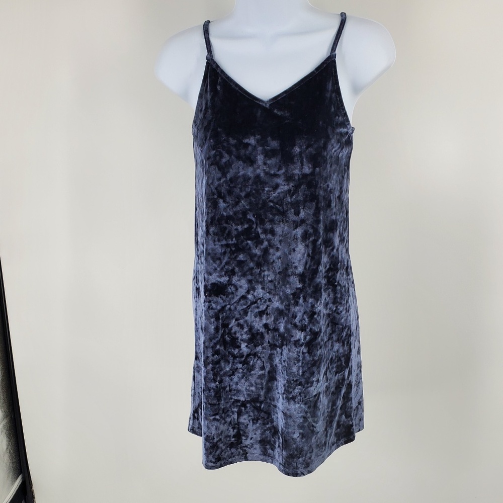Treasure & Bond Crushed Velvet Tank Cami Dress New Black Blue Womens Size Small